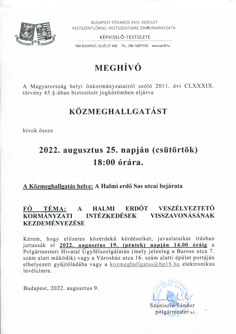 Közmeghallgatás Meghívó 20220825