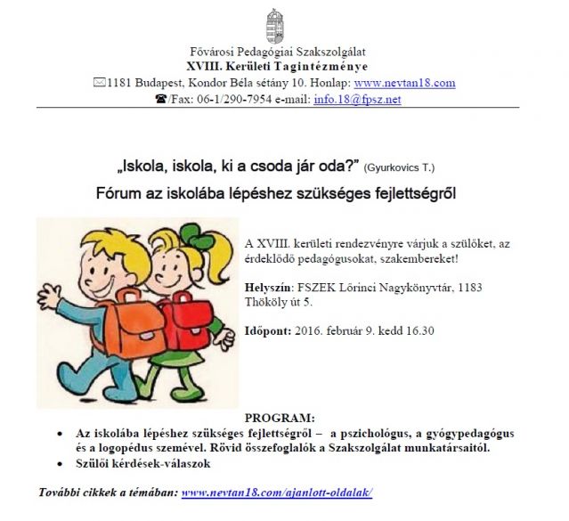 Forum az iskolaba lepeshez szukseges fejlettsegrol