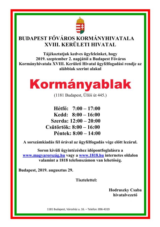 KH kormányablak ügyfélfogadás plakát 20190902 m 1